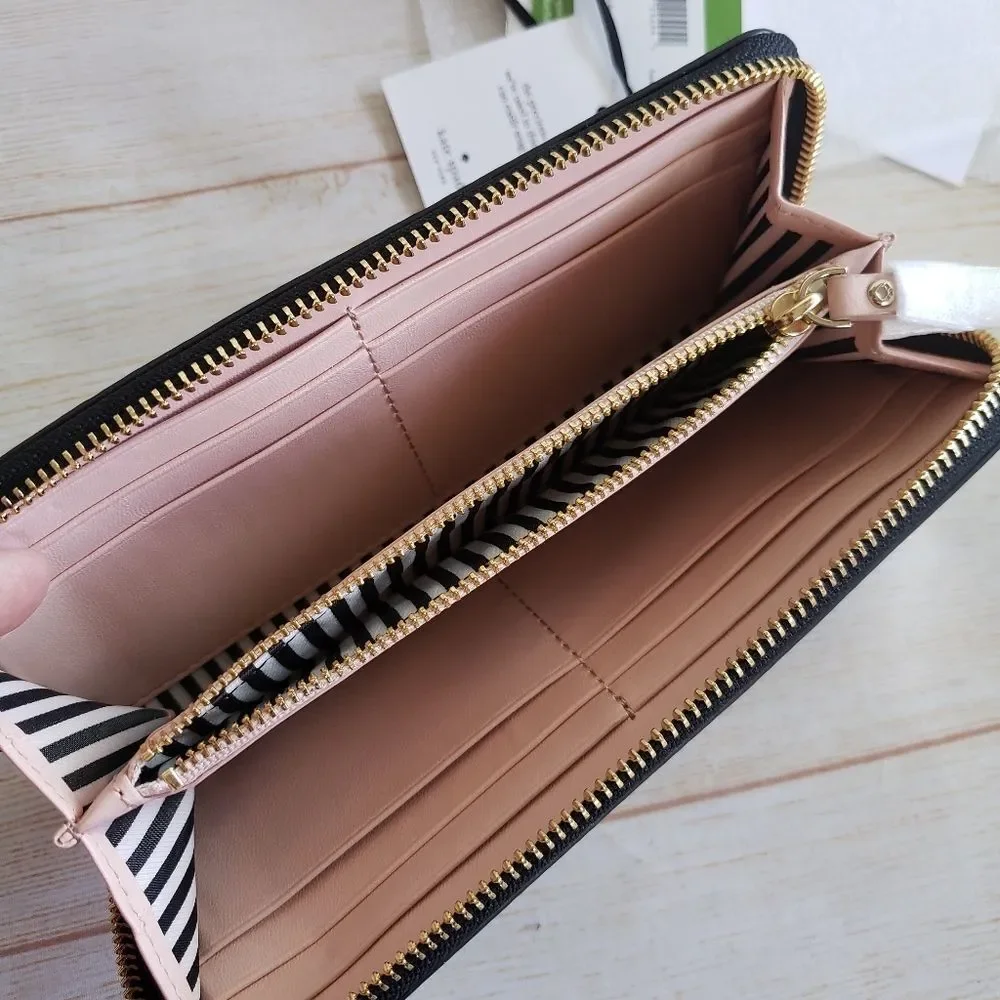 Kate Spade Hayes Street Pearl Lindsey Leather Long Zip Around Wallet Black